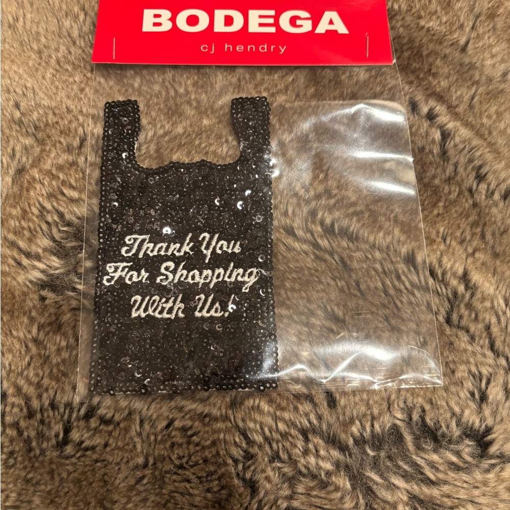CJ Hendry Bargain Bodega Sequin “Thank You For Shopping With Us” Iron On Patch